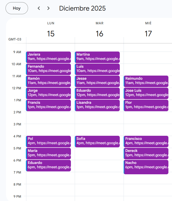 Data y calendario de agendas